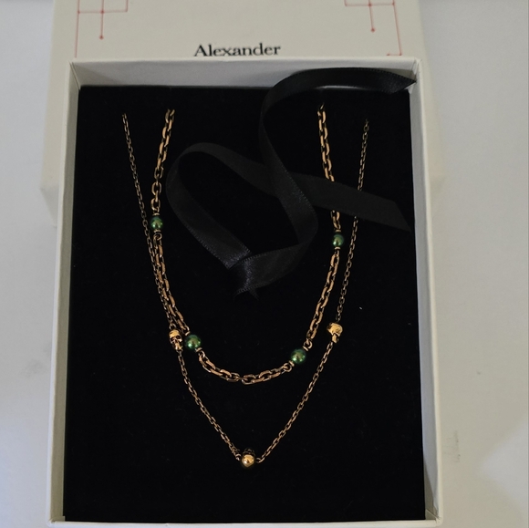 Alexander McQueen Layered Skull Beads Necklace Bronze Green - Picture 3 of 9